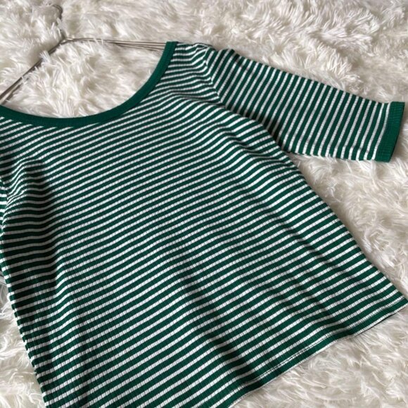 Ofala Back Square Neck Striped Ribbed Short Top M - Picture 3 of 6